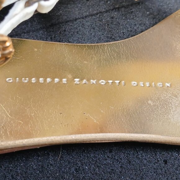 Giuseppe Zanotti E0SP05 White Gold Gladiator Sandals 37.5 / US 7.5 w/ Box Good C - Picture 10 of 16